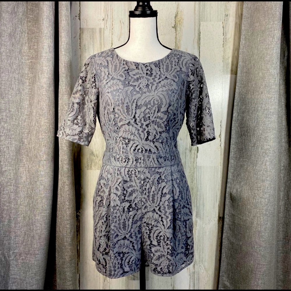 Cece by Cythia Steele Grey Lace Romper
